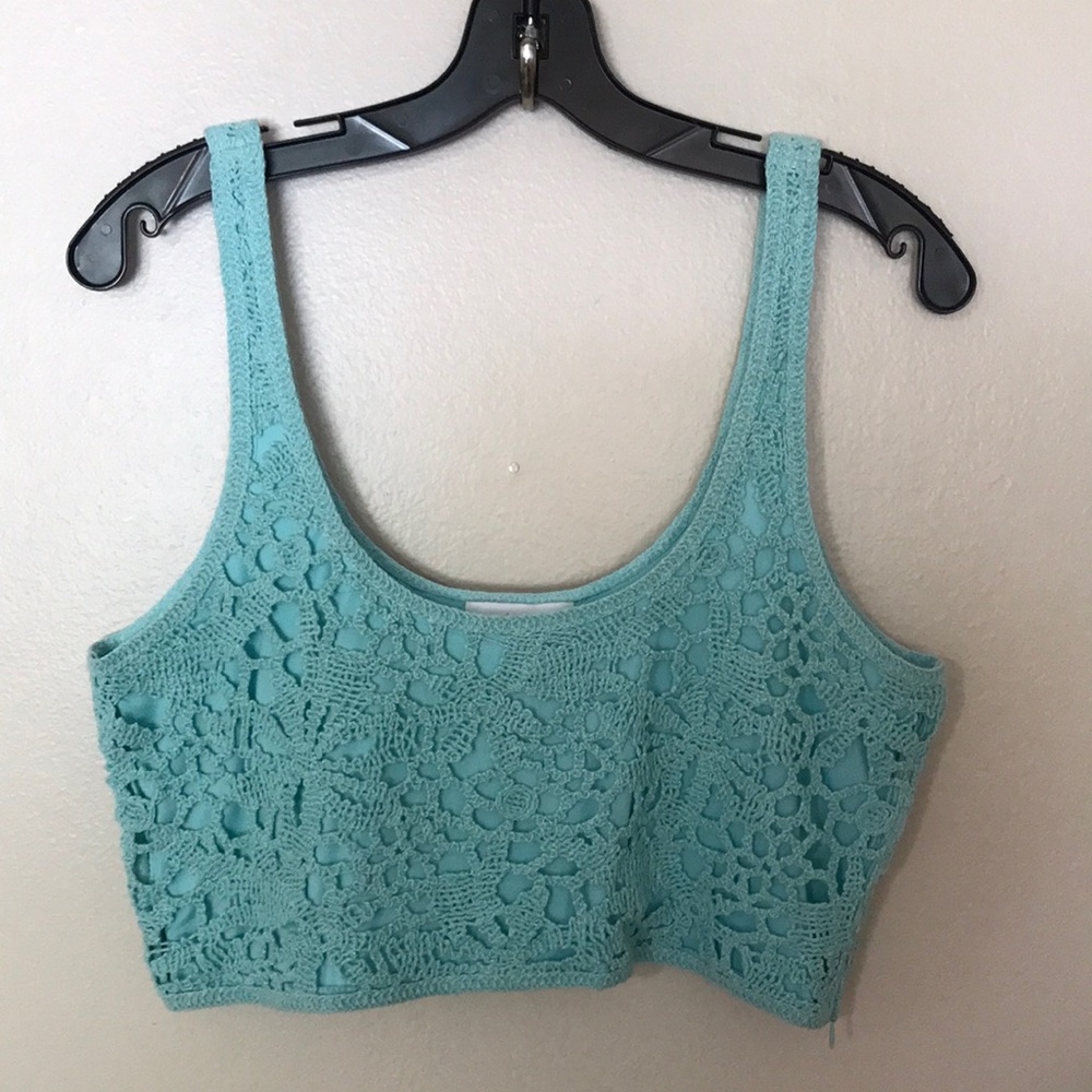 NEW House Of Harlow Crochet Lace Teal Crop Top